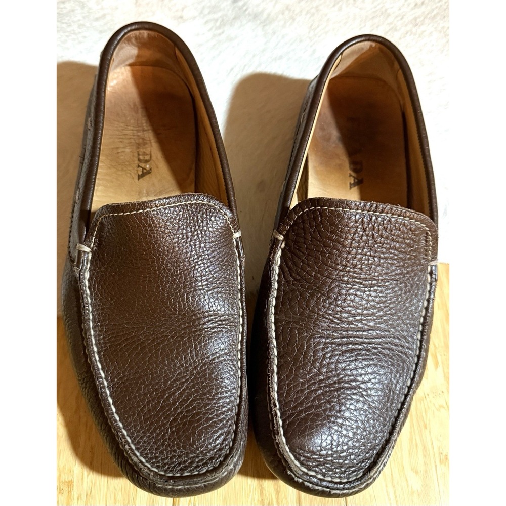 Prada Men's Driving Loafers Brown Leather Size 7.5 2D 1101 Made in Italy